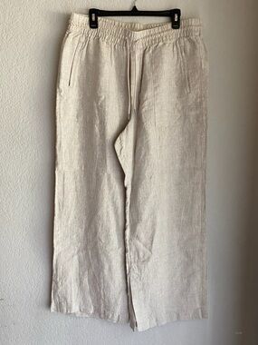 Athleta Wide-Leg Linen-Blend Drawstring Pants in Natural Cream